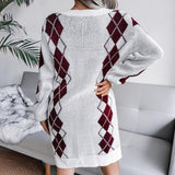 College Style Diamond Sweater Dress - WOMONA.COM