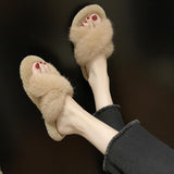 Cross fur slippers - WOMONA.COM