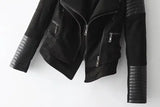 Stitching cropped leather jacket - WOMONA.COM
