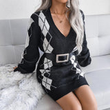 College Style Diamond Sweater Dress - WOMONA.COM