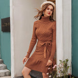 Pure color knitted dress - WOMONA.COM