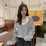 Fake Two-piece V-neck Sweater - WOMONA.COM
