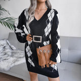 College Style Diamond Sweater Dress - WOMONA.COM
