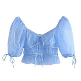 Crinkled Lace-Up Top - WOMONA.COM