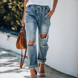 Ripped Lace-Up Leg - WOMONA.COM
