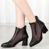 Chunky Heel Mid-heel Hollow Mesh Sandals - WOMONA.COM