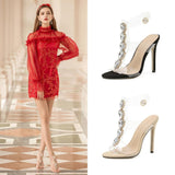 New Heart-shaped Gemstone Transparent Stiletto Sandals - WOMONA.COM