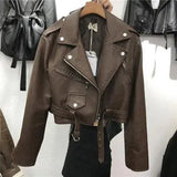 Short Lace-up Pu Leather Jacket - WOMONA.COM