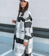 Plaid Single-breasted Casual Shirt Jacket - WOMONA.COM