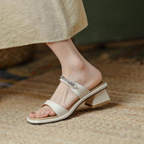 Leather One-word Sandals And Slippers - WOMONA.COM