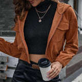 Corduroy Casual Short Hooded Jacket - WOMONA.COM