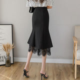 Black Lace Panel Ruffle Skirt - WOMONA.COM
