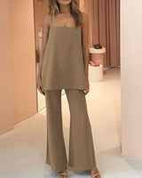 Simple SuitSling Top Plus Flared Pants Women - WOMONA.COM