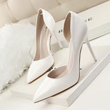 leather shallow pointed high heels - WOMONA.COM