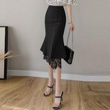 Black Lace Panel Ruffle Skirt - WOMONA.COM