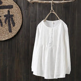 Cotton and linen round neck pullover - WOMONA.COM