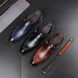 Men's leather toe cap British formal shoes - WOMONA.COM