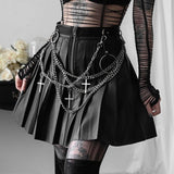 Dark Punk Chain Leather Skirt - WOMONA.COM