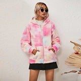 Tie-dye Printed Long-sleeved Hooded Zipper - WOMONA.COM