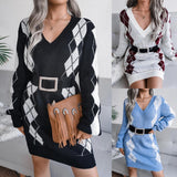 College Style Diamond Sweater Dress - WOMONA.COM