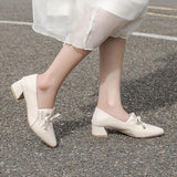 Thick-heeled Small Leather Shoes - WOMONA.COM