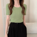 Ice Silk Knit Short Sleeve - WOMONA.COM