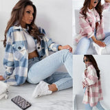 Loose Plaid Woolen Long-sleeved Jacket - WOMONA.COM