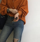 Lantern Sleeve Loose Casual Shirt - WOMONA.COM