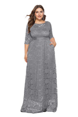 Plus Size Women New Hollow Lace Pocket Dress - WOMONA.COM