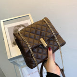 Ladies Leather Flap Chain Bag - WOMONA.COM