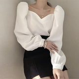 Collar Lantern Sleeve Shirt - WOMONA.COM