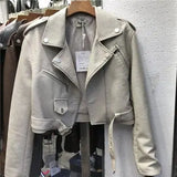 Short Lace-up Pu Leather Jacket - WOMONA.COM