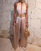 Sexy Deep V Halterneck Jumpsuit - WOMONA.COM