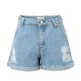High Waist Washed Denim Shorts - WOMONA.COM