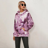 Tie-dye Printed Long-sleeved Hooded Zipper - WOMONA.COM