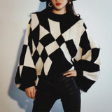 Black Diamond Lantern Sleeve Sweater - WOMONA.COM