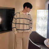 Check Lapel Knit Polo Shirt Men - WOMONA.COM