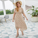 Fat Lady Summer Plus Size Women Floral Dress - WOMONA.COM