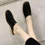 Women's Low Heel Baotou Soft Leather Sandals - WOMONA.COM