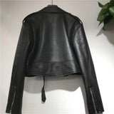 Short Lace-up Pu Leather Jacket - WOMONA.COM