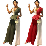Ruffled Pleated Panel Jumpsuit - WOMONA.COM