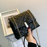Ladies Leather Flap Chain Bag - WOMONA.COM
