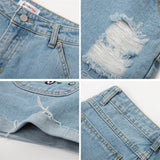 High Waist Washed Denim Shorts - WOMONA.COM