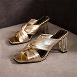 Square Toe Fold Cross Sandals And Slippers - WOMONA.COM