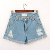 High Waist Washed Denim Shorts - WOMONA.COM