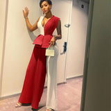 Ruffled Pleated Panel Jumpsuit - WOMONA.COM