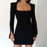 Clavicle Cuff Split Dress - WOMONA.COM