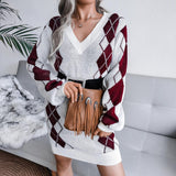 College Style Diamond Sweater Dress - WOMONA.COM