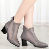 Chunky Heel Mid-heel Hollow Mesh Sandals - WOMONA.COM