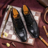 Cowhide Hand Colored Embossed Men's Shoes - WOMONA.COM